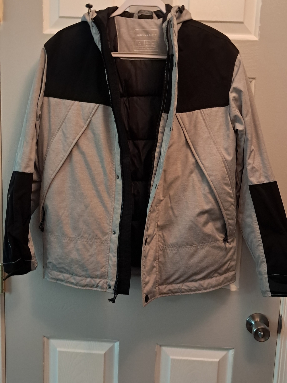 American Eagle Men's Two-Tone Hooded Jacket - Gray & Black